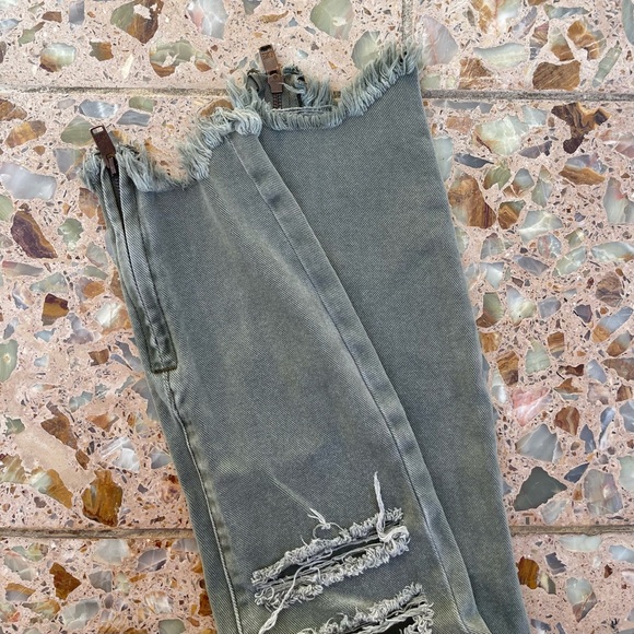 One Teaspoon Sage Green Distressed Raw Hem Skinny Denim Jeans - Picture 3 of 4